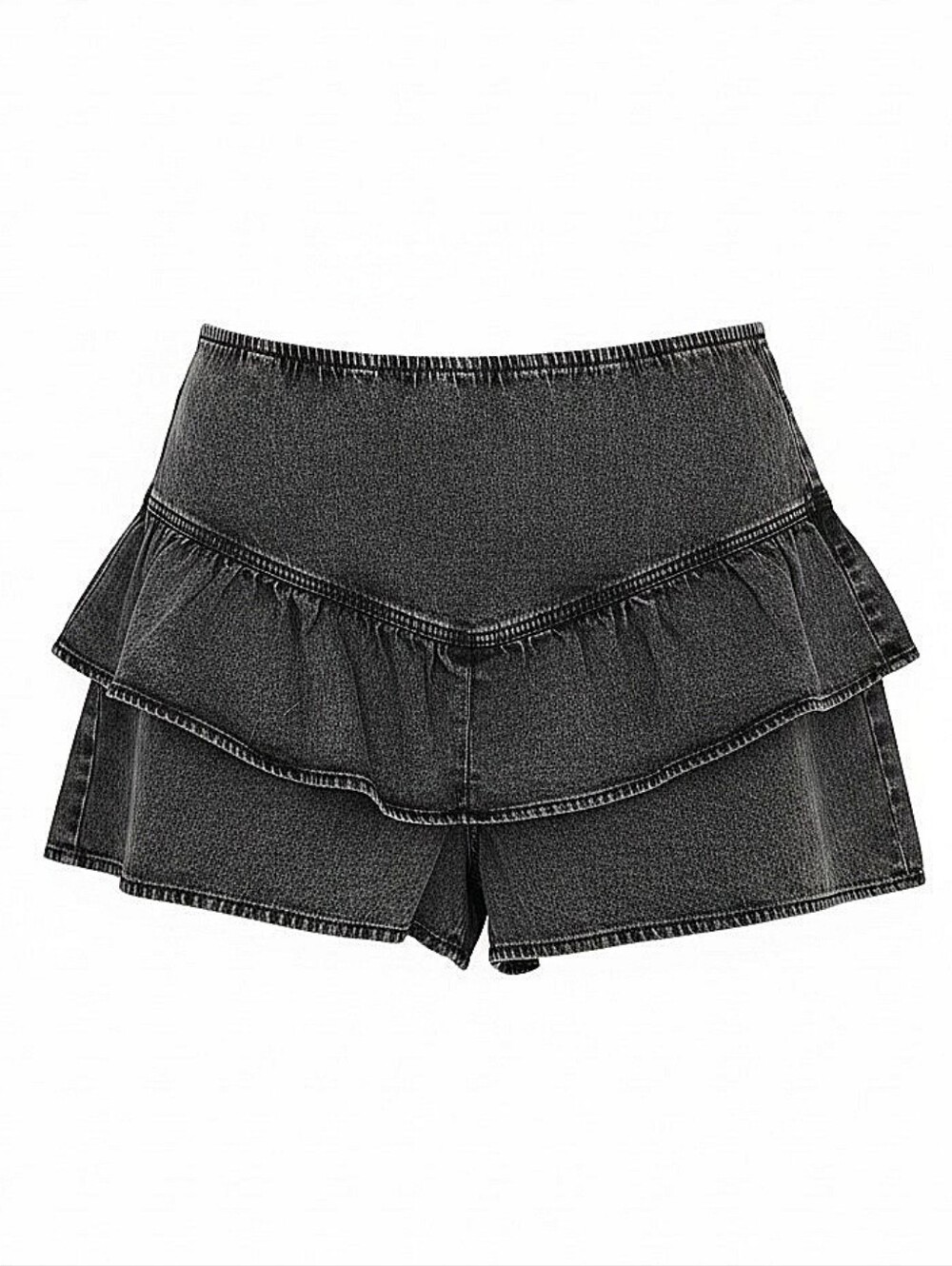 NWT! Versona Ruffled High-Waist Denim Shorts - Black